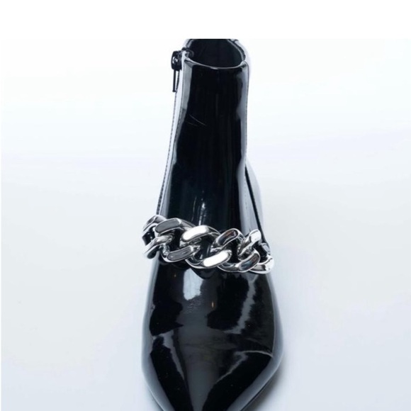 Vhny Womens Ankle Boots With Chain Leather Patent Flared Heel Boots Size 8 - Picture 4 of 5